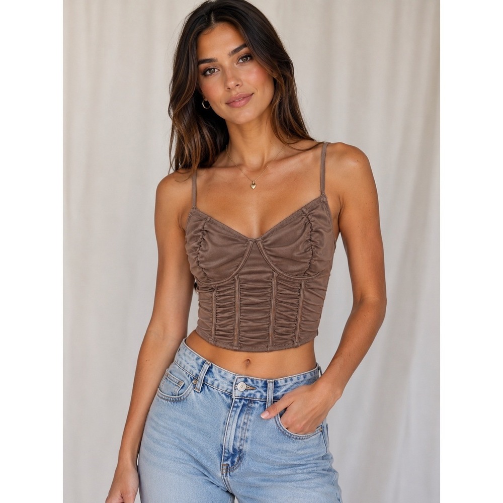Forever‎ 21 Brown Ruched Corset Crop Top Women's Size Medium Cami